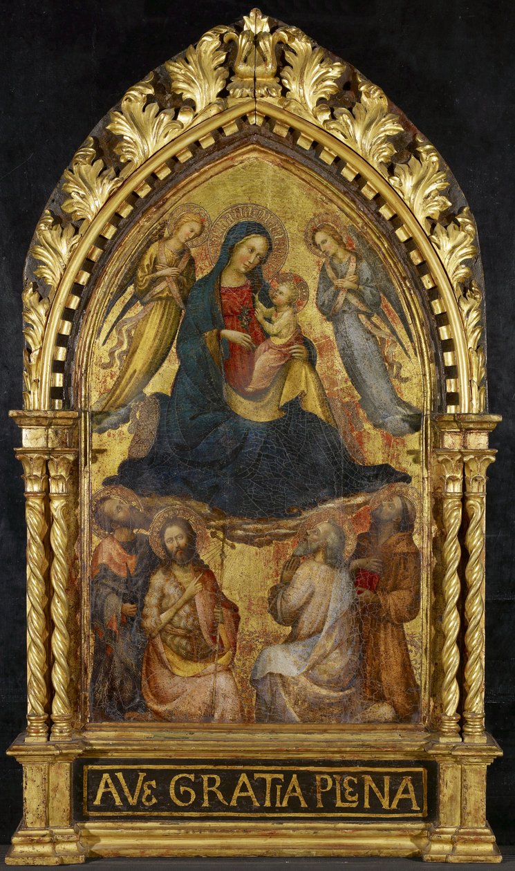Vergine e Bambino con angeli e quattro santi, c. 1400-15 da Master of the Straus Madonna