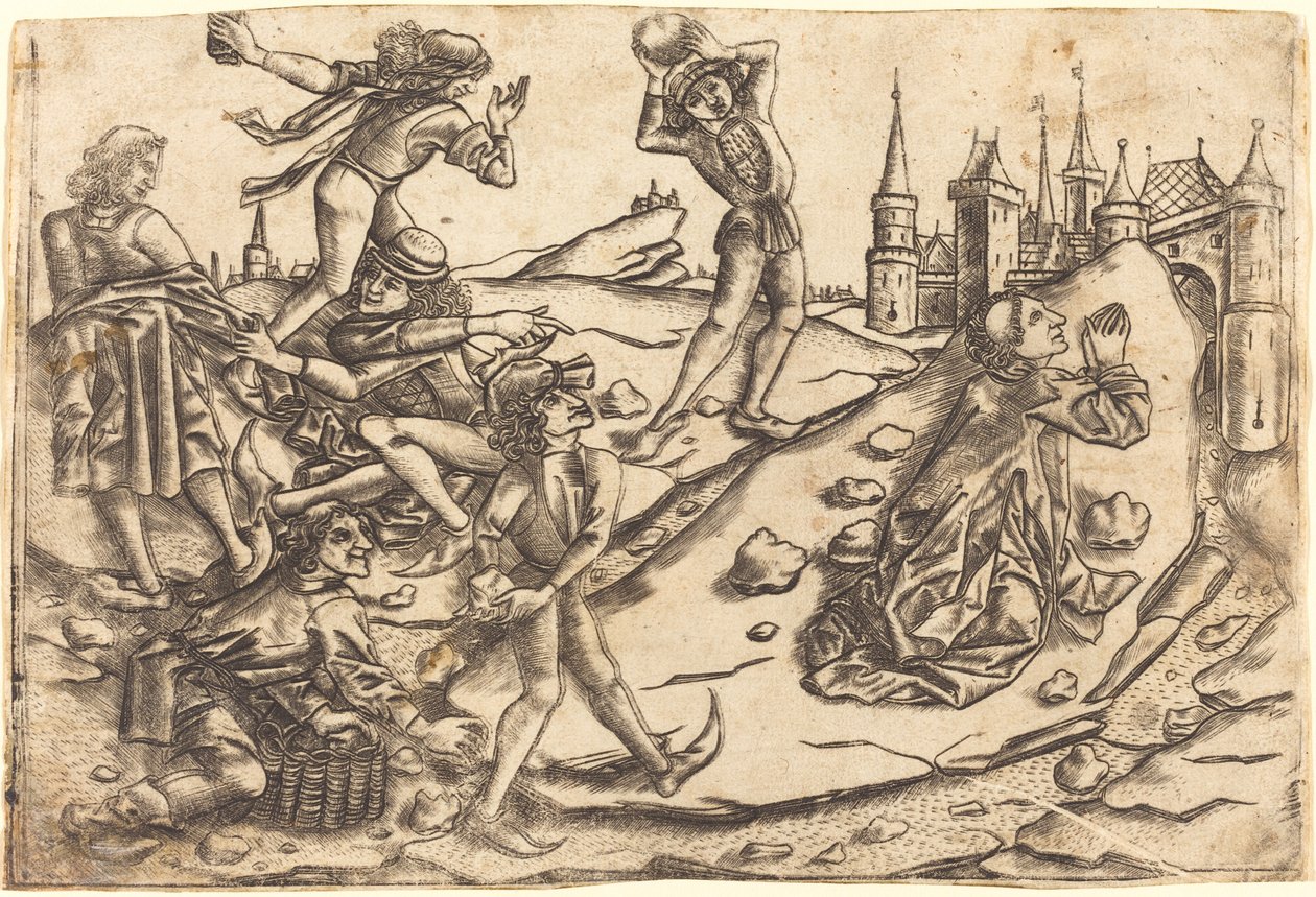 La lapidazione di Santo Stefano da Master with the Banderoles after Israhel van Meckenem
