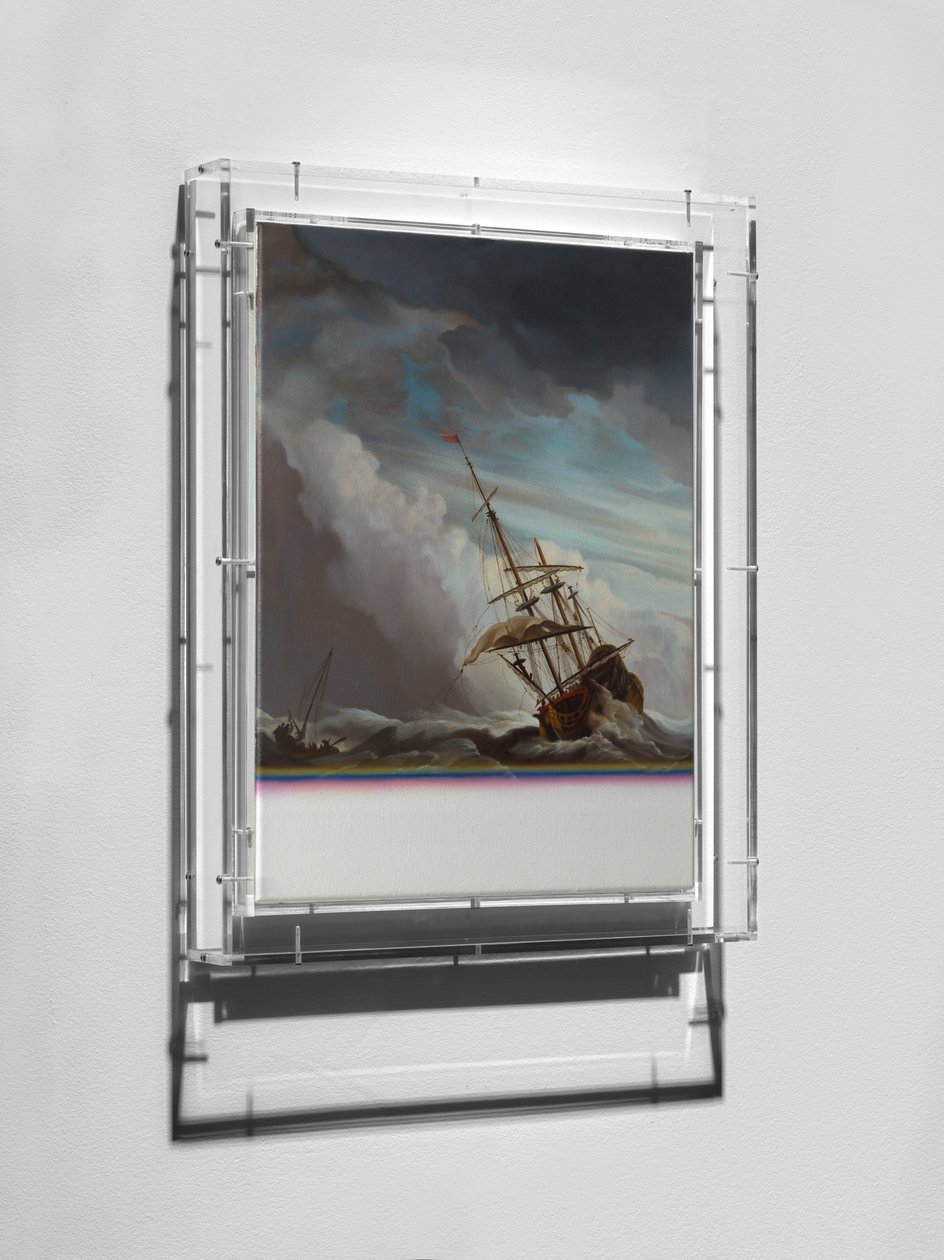 Pittura a scadenza, Galeone, 2016 (olio su tela, legno, perspex) da Mat Collishaw
