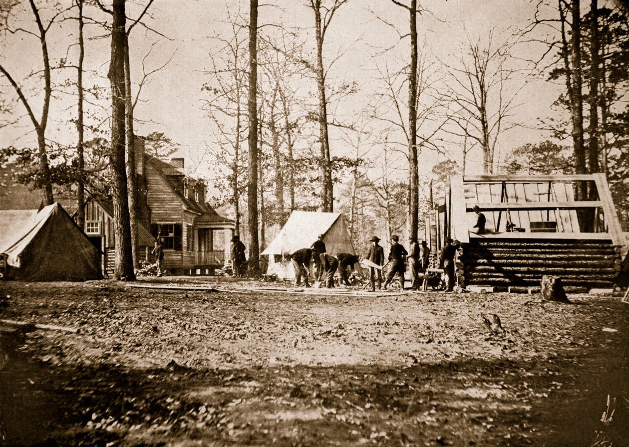 Costruzione dei quartieri invernali a City Point da Mathew B. Brady