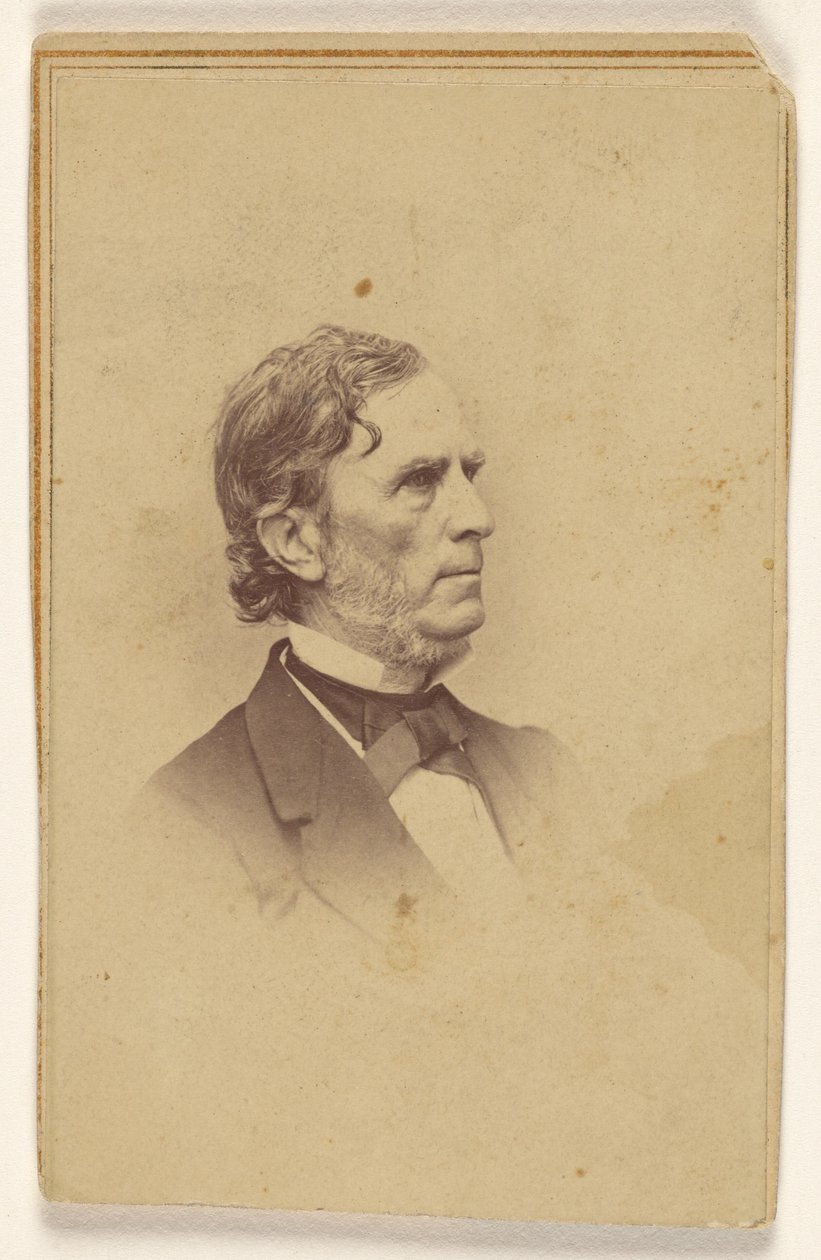Uomo non identificato con barba brizzolata, senza baffi, di profilo, stampato in stile vignetta da Mathew B. Brady