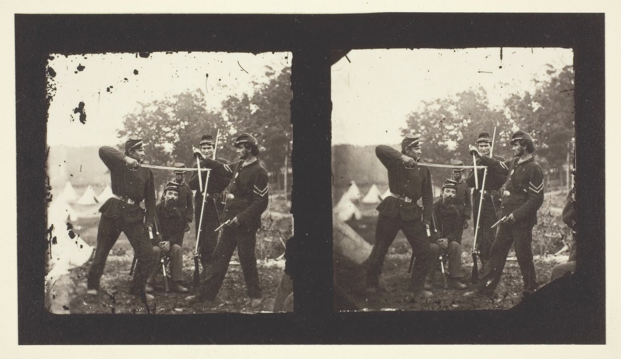 Senza titolo [soldati americani che posano con armi], 1850-1900 da Mathew Brady