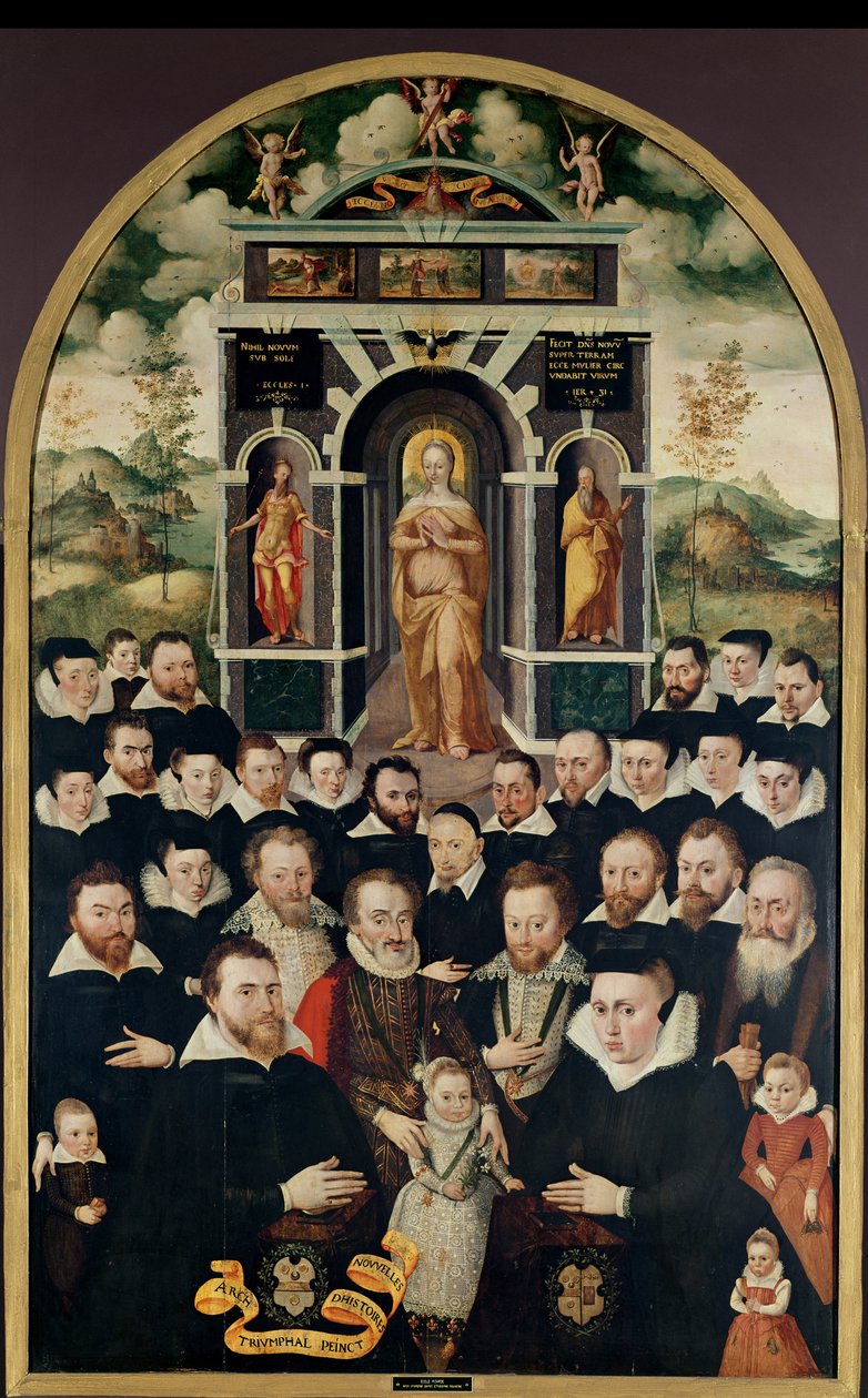 Pannello allegorico raffigurante la Vergine, Enrico IV (1553-1610) e cortigiani, donatori, sua moglie e membri della loro famiglia da Mathieu Prieur