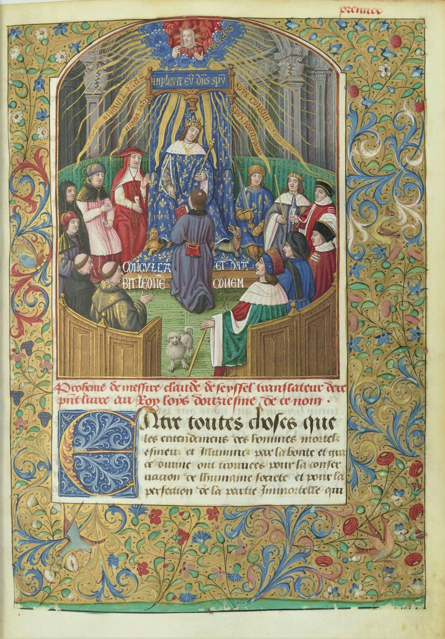 Anabasi di Senofonte tradotta da Claude de Seyssel: scena della dedica, il manoscritto è un dono del traduttore a Luigi XII. da Maitre de Philippe de Gueldre