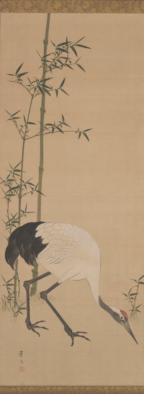 Gru, bambù e pino, periodo Edo da Matsumura Keibun