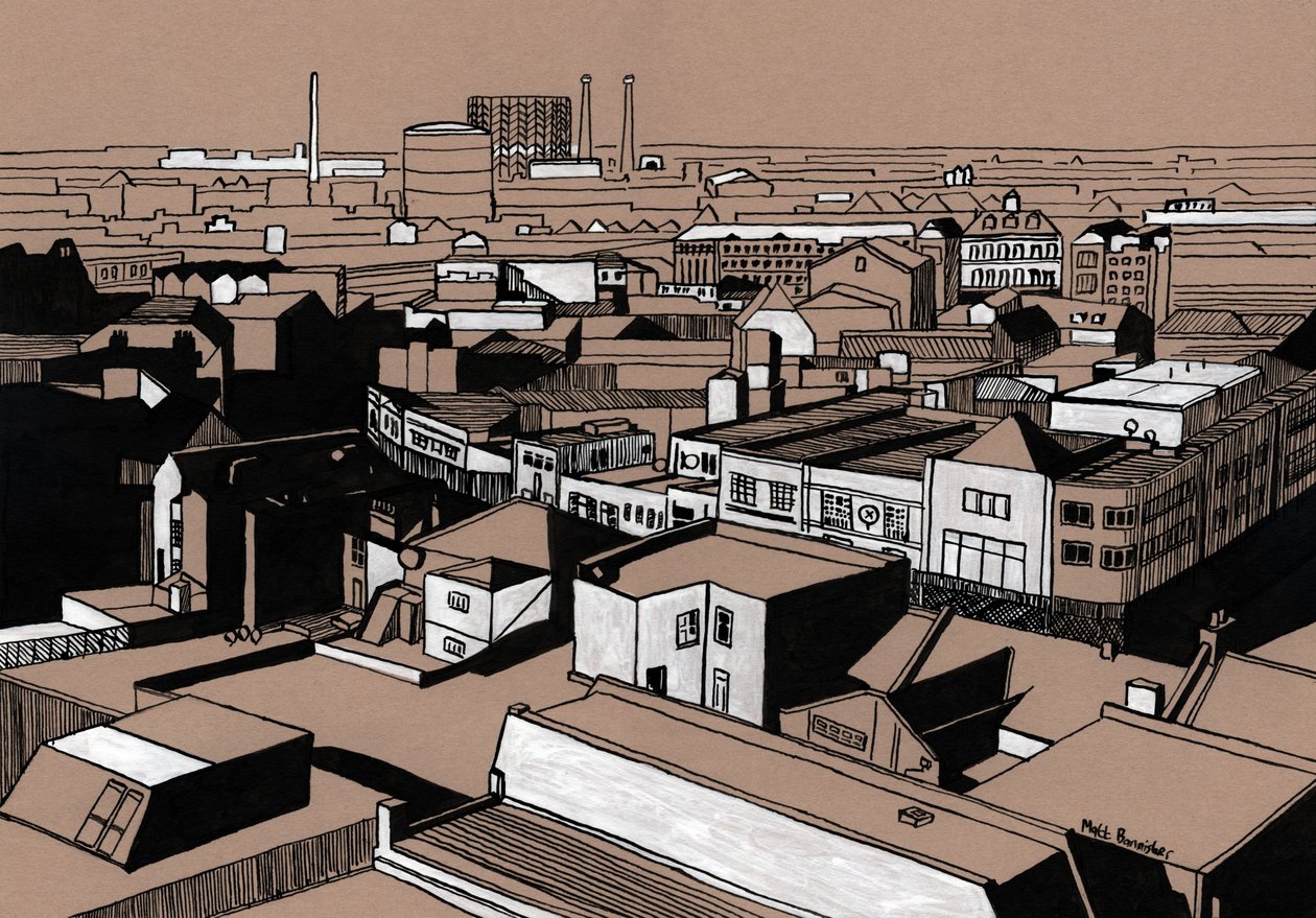 Croydon View, 2016 (inchiostro acrilico su tavola) da Matt Bannister