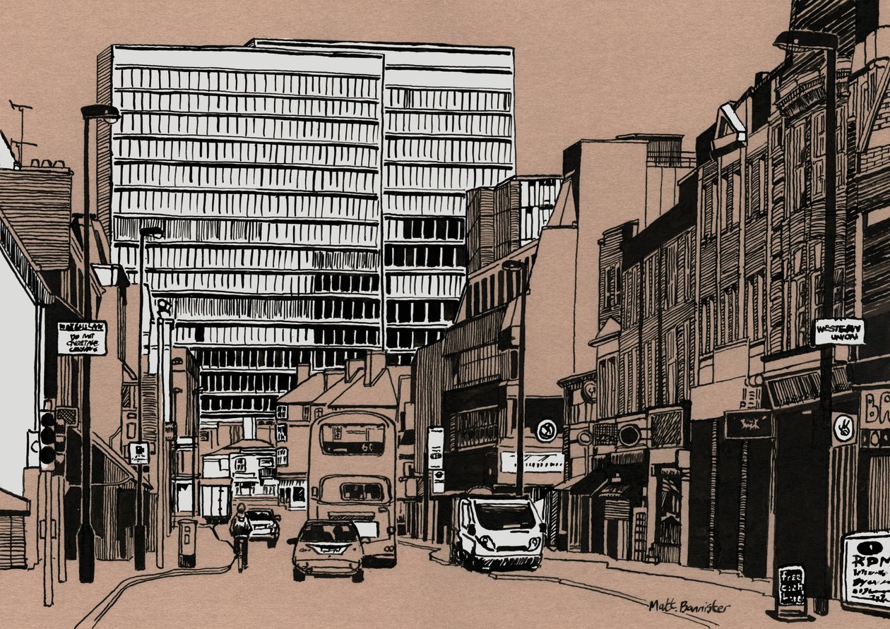 South End - Croydon, 2016 (inchiostro acrilico su tavola) da Matt Bannister