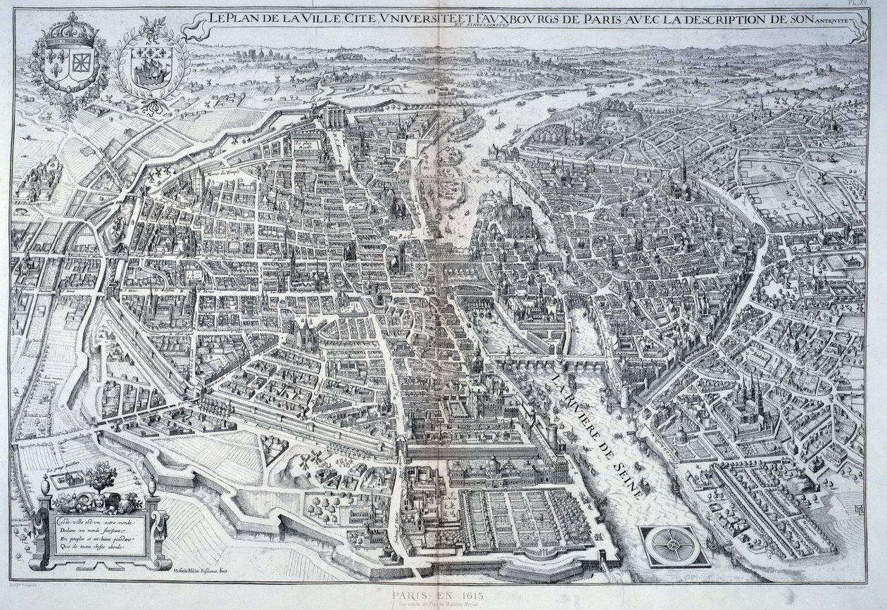 Piano di Parigi nel 1615. Incisione di Mathieu Merian da Mattaus the Younger Merian