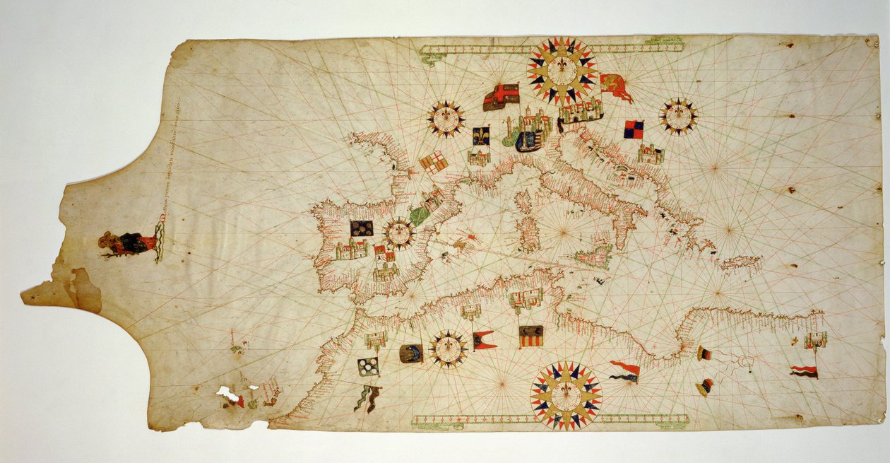 Mappa nautica in miniatura del Mediterraneo centrale, 1560 da Matteo Prunes