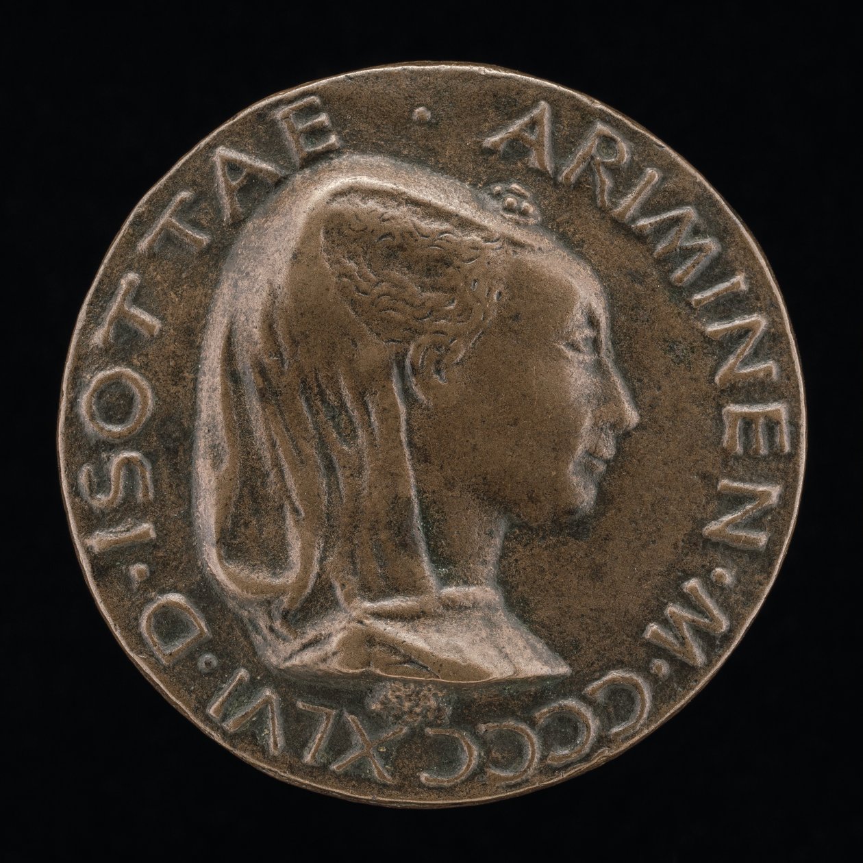 Isotta degli Atti, 1432-1474, amante 1446, poi moglie dopo il 1453, di Sigismondo Malatesta (recto) da Matteo di Andrea de Pasti