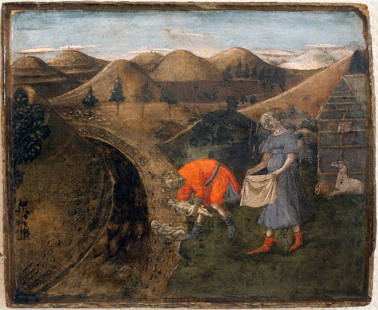 Leggenda di Romolo e Remo: Romolo e Remo raccolti dal pastore Faustolo da Matteo di Giovanni di Bartolo