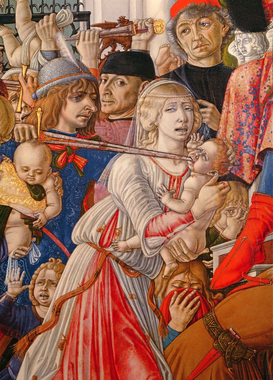 La strage degli innocenti (dettaglio di un soldato che trafigge un bambino con la sua spada, 1482) da Matteo di Giovanni di Bartolo
