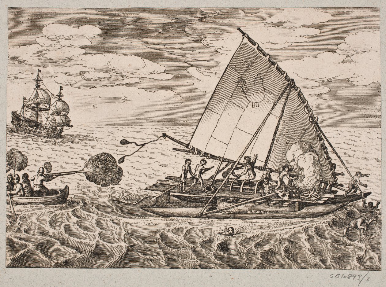 Olandesi conquistano una nave con selvaggi e bambini da Matthäus Merian d.Æ.