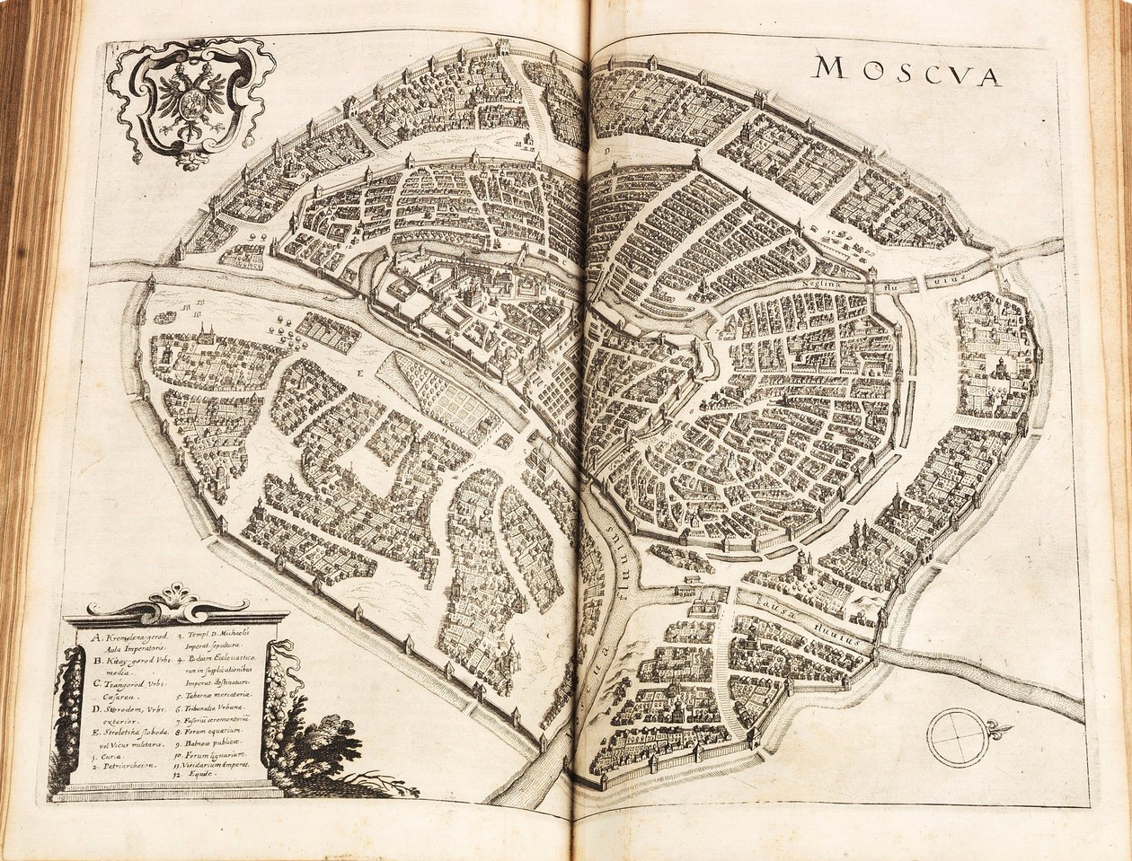 Mappa di Mosca. Da: Newe Archontologia cosmica di Johann Ludwig Gottfried da Matthaus the Elder Merian