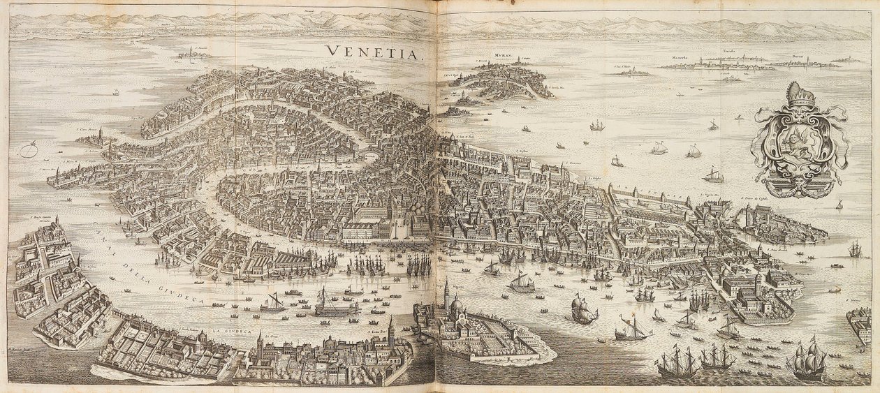 Panorama di Venezia. Da Newe Archontologia cosmica di Johann Ludwig Gottfried da Matthaus the Elder Merian
