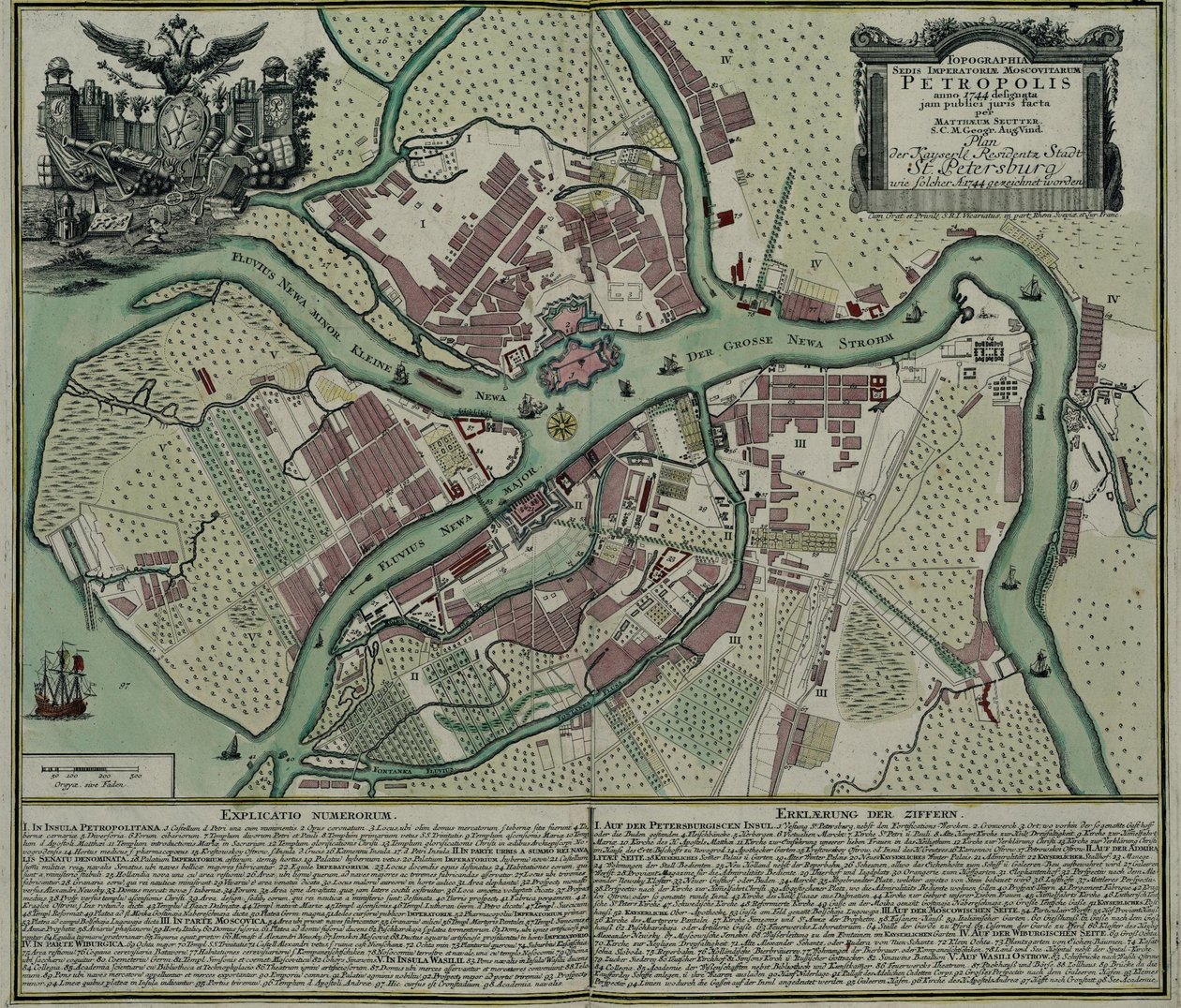 Mappa di Pietroburgo, 1744 da Matthaeus Seutter