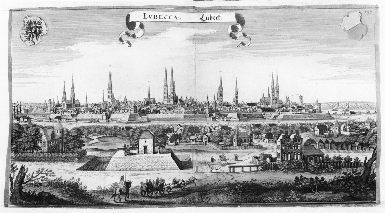 Veduta di Lubecca da Matthaus the Elder Merian