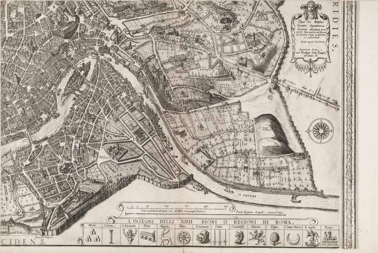 Mappa di Roma. Parte Inferiore Destra da Matthaus Greuter