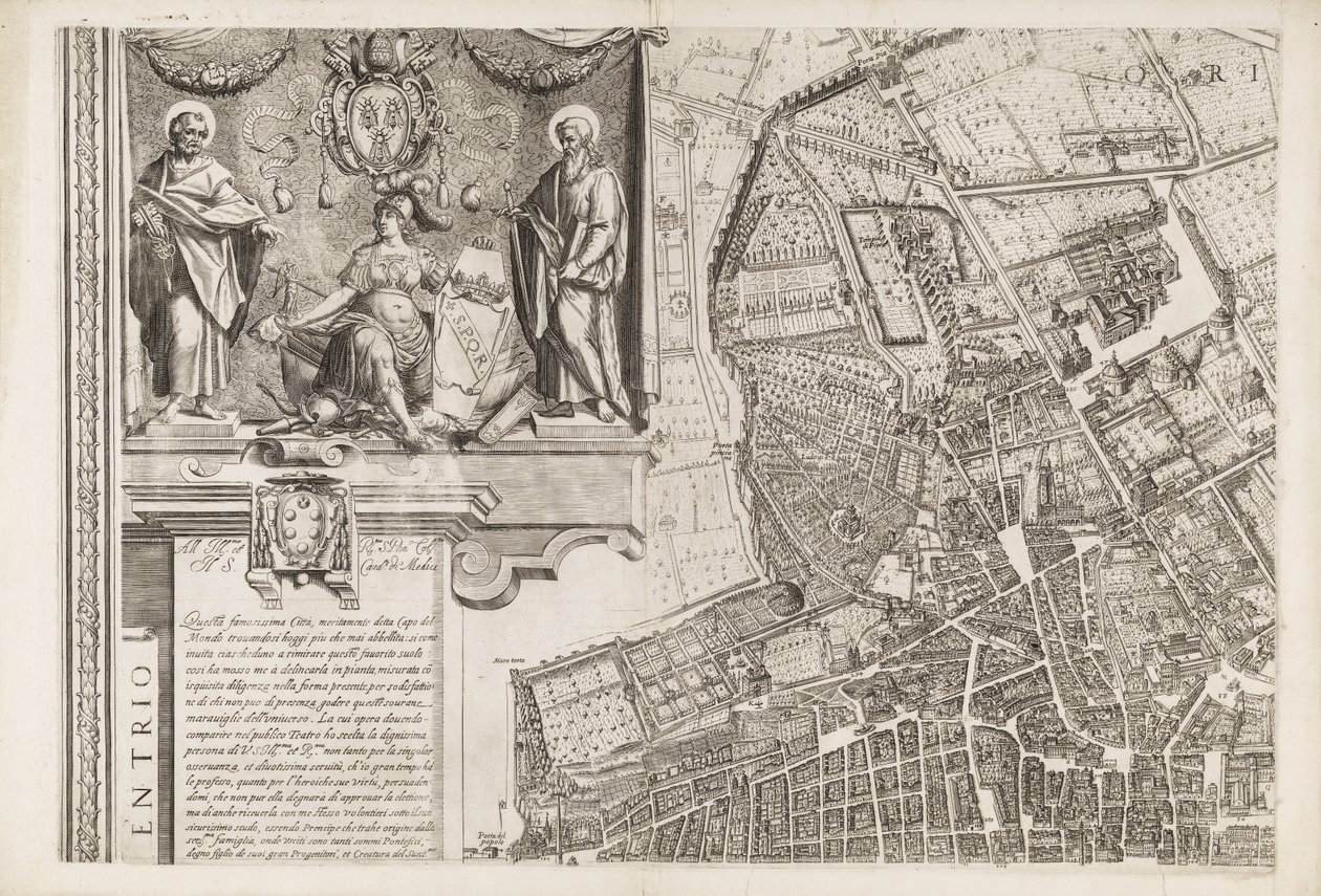 Mappa di Roma. Parte superiore sinistra da Matthaus Greuter