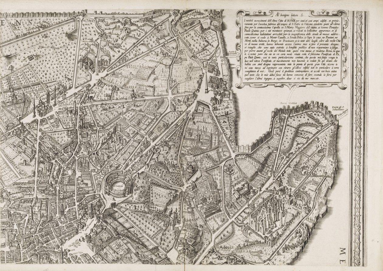 Mappa di Roma, parte in alto a destra da Matthaus Greuter