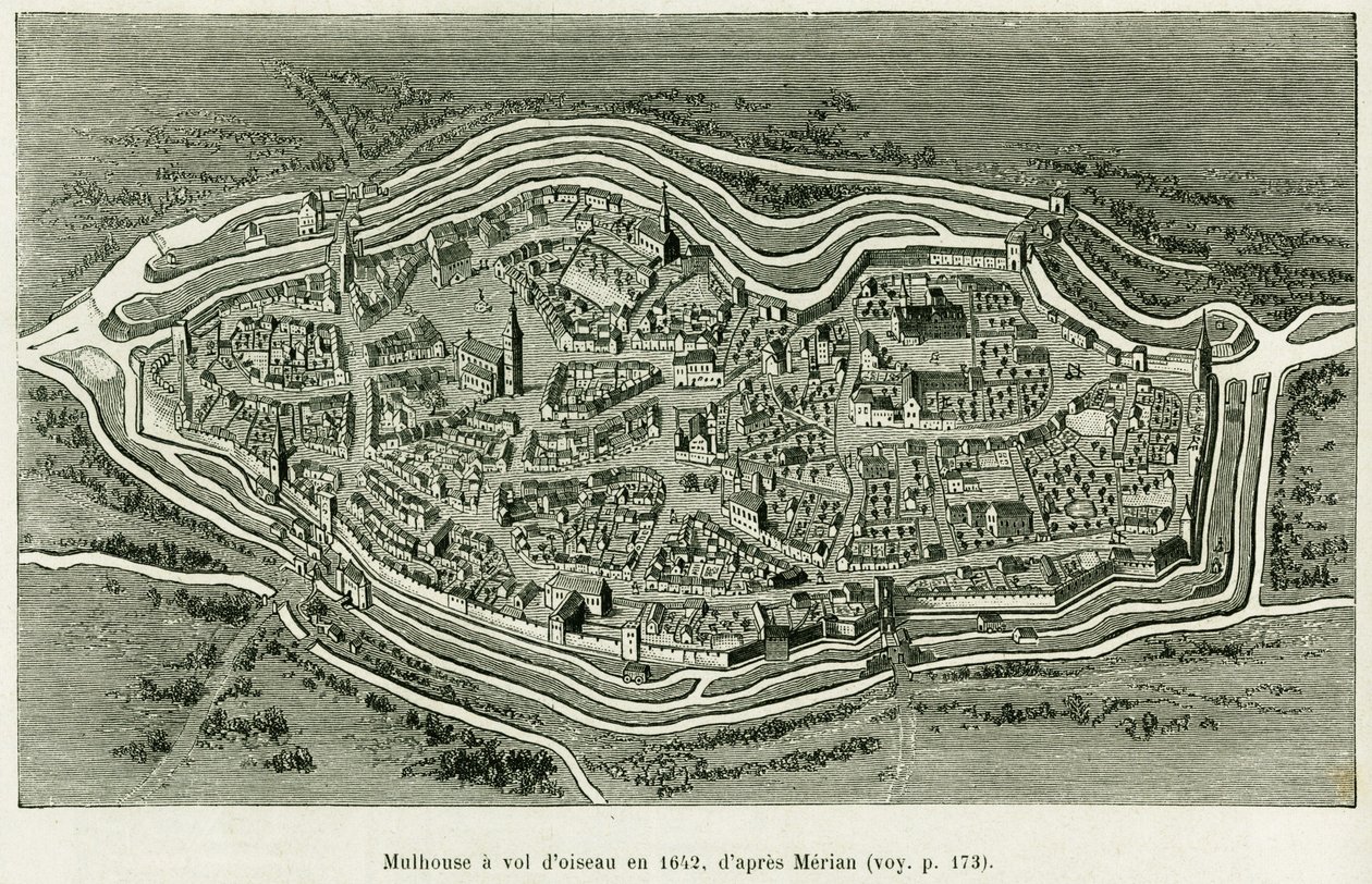 Mulhouse vola nel 1642 da Matthaus the Elder (after) Merian