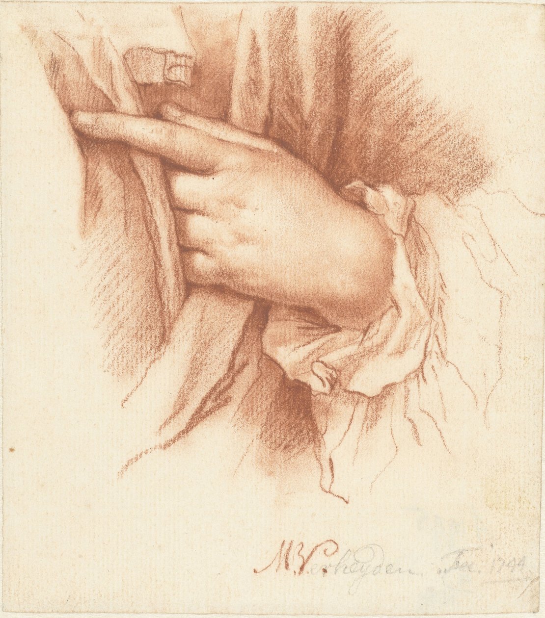 Studio di una mano sinistra in drappeggio da Mattheus Verheyden