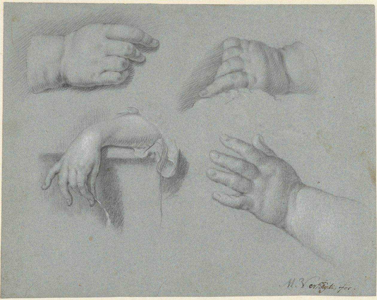 Foglio di studio con quattro mani da Mattheus Verheyden