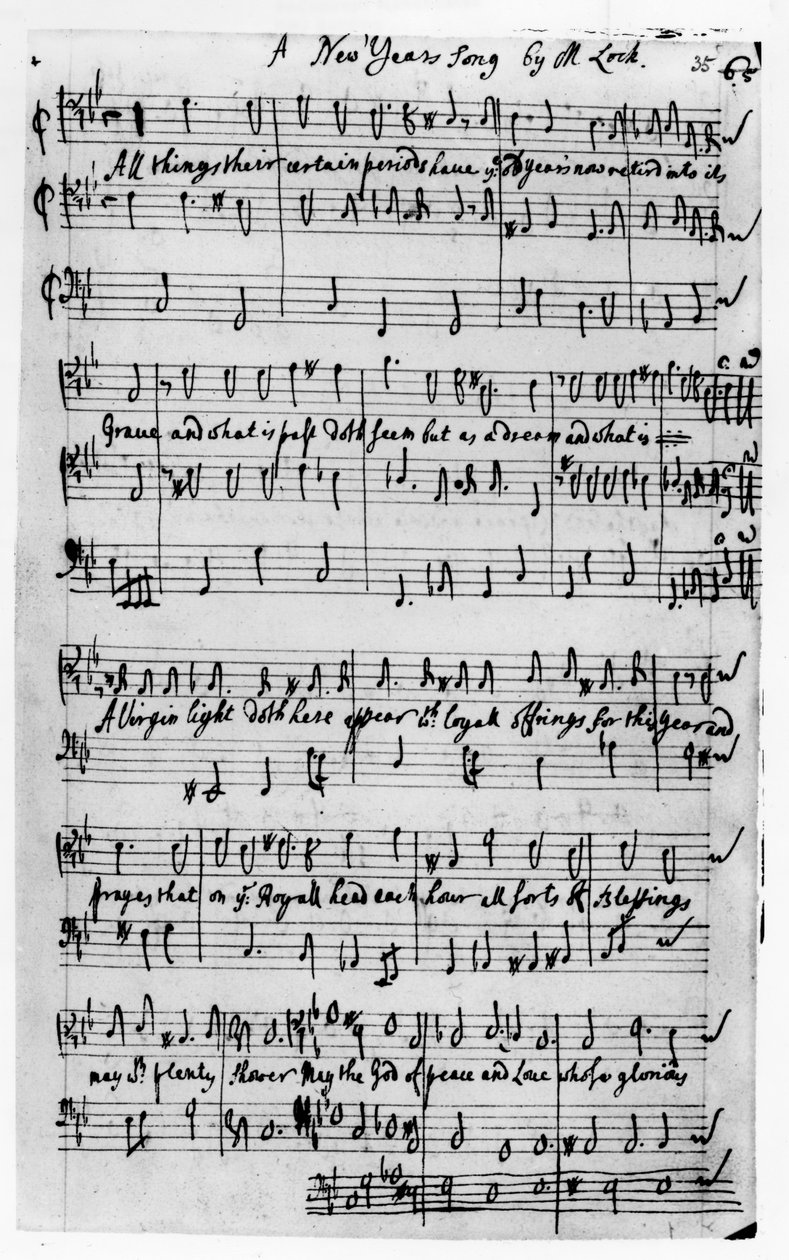 Partitura musicale per una canzone di Capodanno, composta da Matthew Locke da Matthew Locke