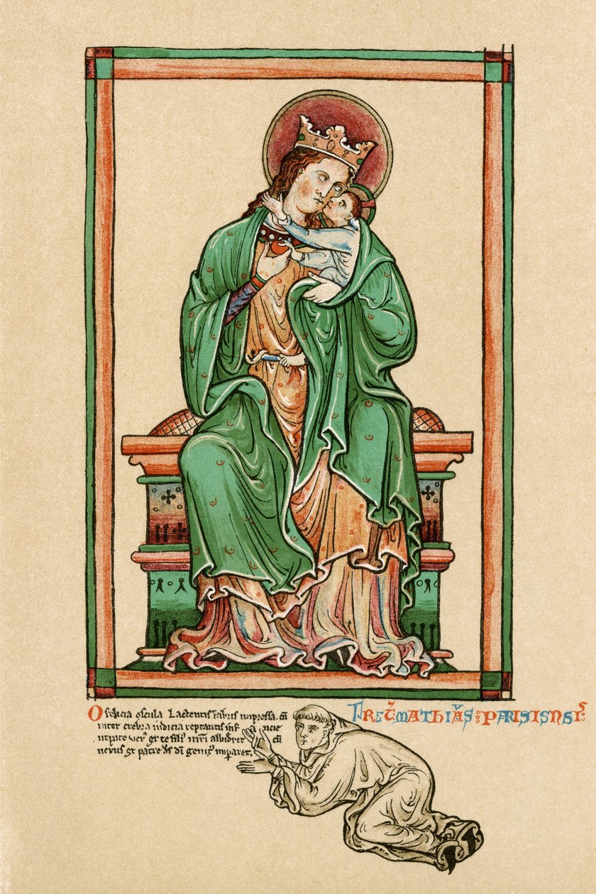 Vergine e Bambino con autoritratto inginocchiato ai loro piedi (dettaglio) da Matthew Paris