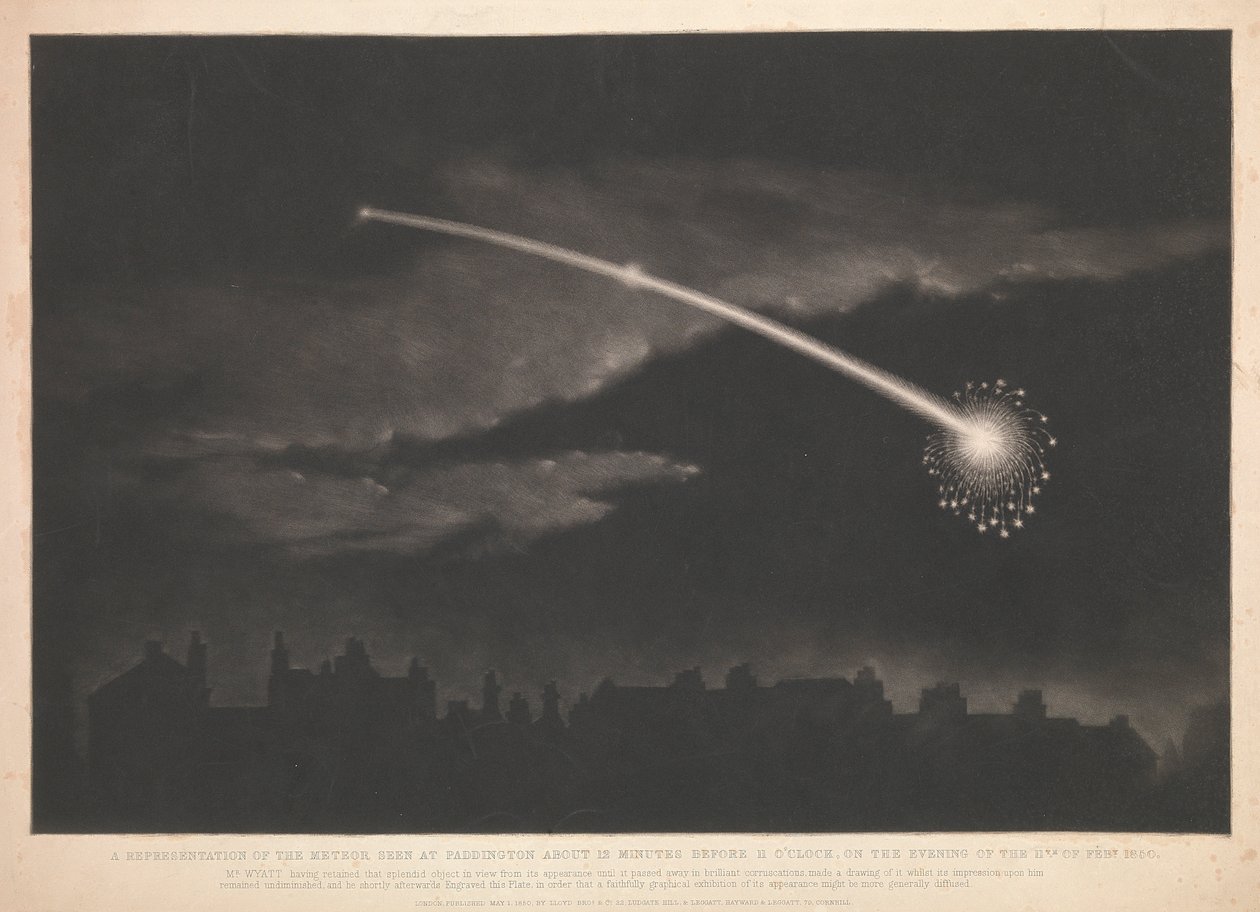 Una rappresentazione del meteorite visto a Paddington circa 12 minuti prima delle 11 di sera, l