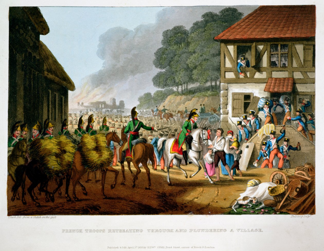 Truppe francesi in ritirata e saccheggio di un villaggio da Matthew Dubourg