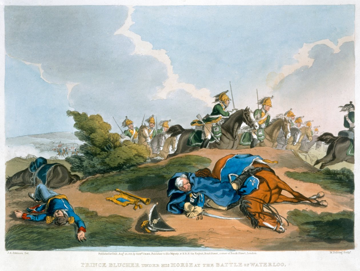 Il principe Blucher sotto il suo cavallo alla battaglia di Waterloo da Matthew Dubourg