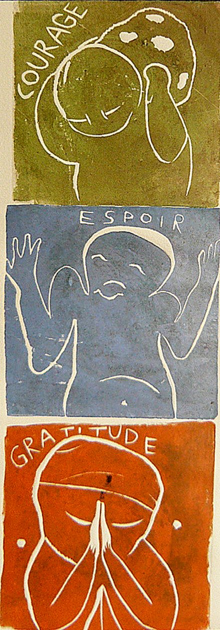 coraggio speranza gratitudine, 2005 (linoprint) da Matthew Hilton