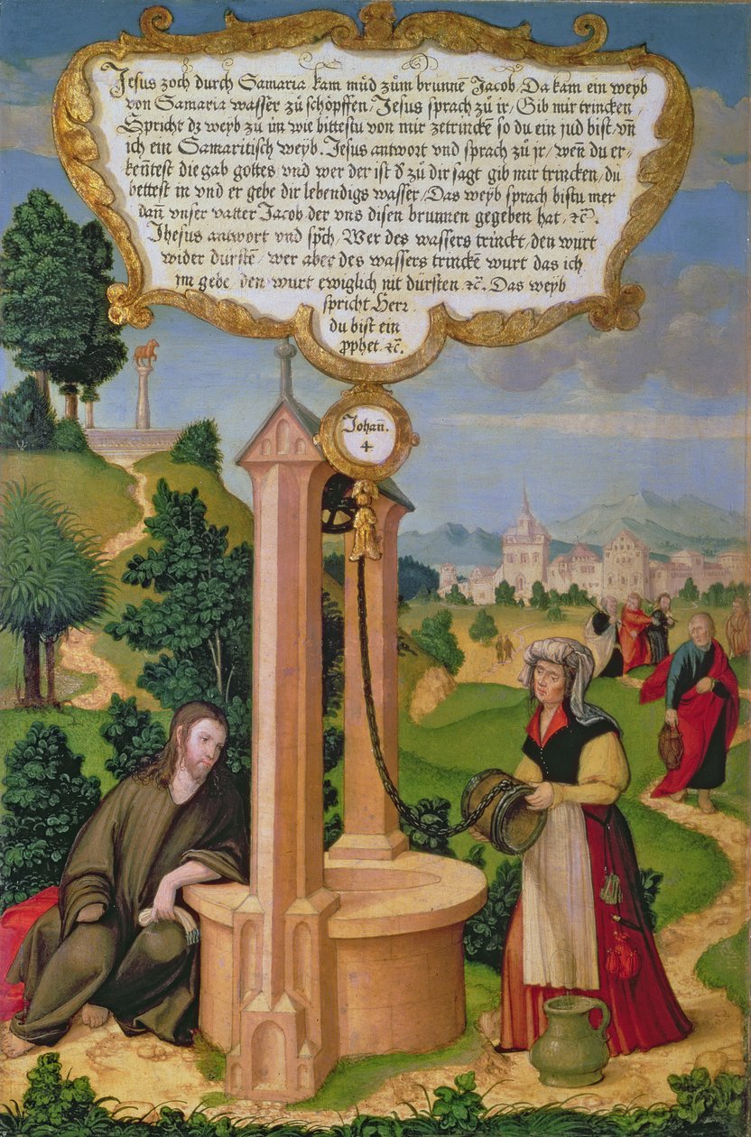 Cristo e la donna di Samaria al pozzo di Giacobbe, sezione del pannello laterale dell