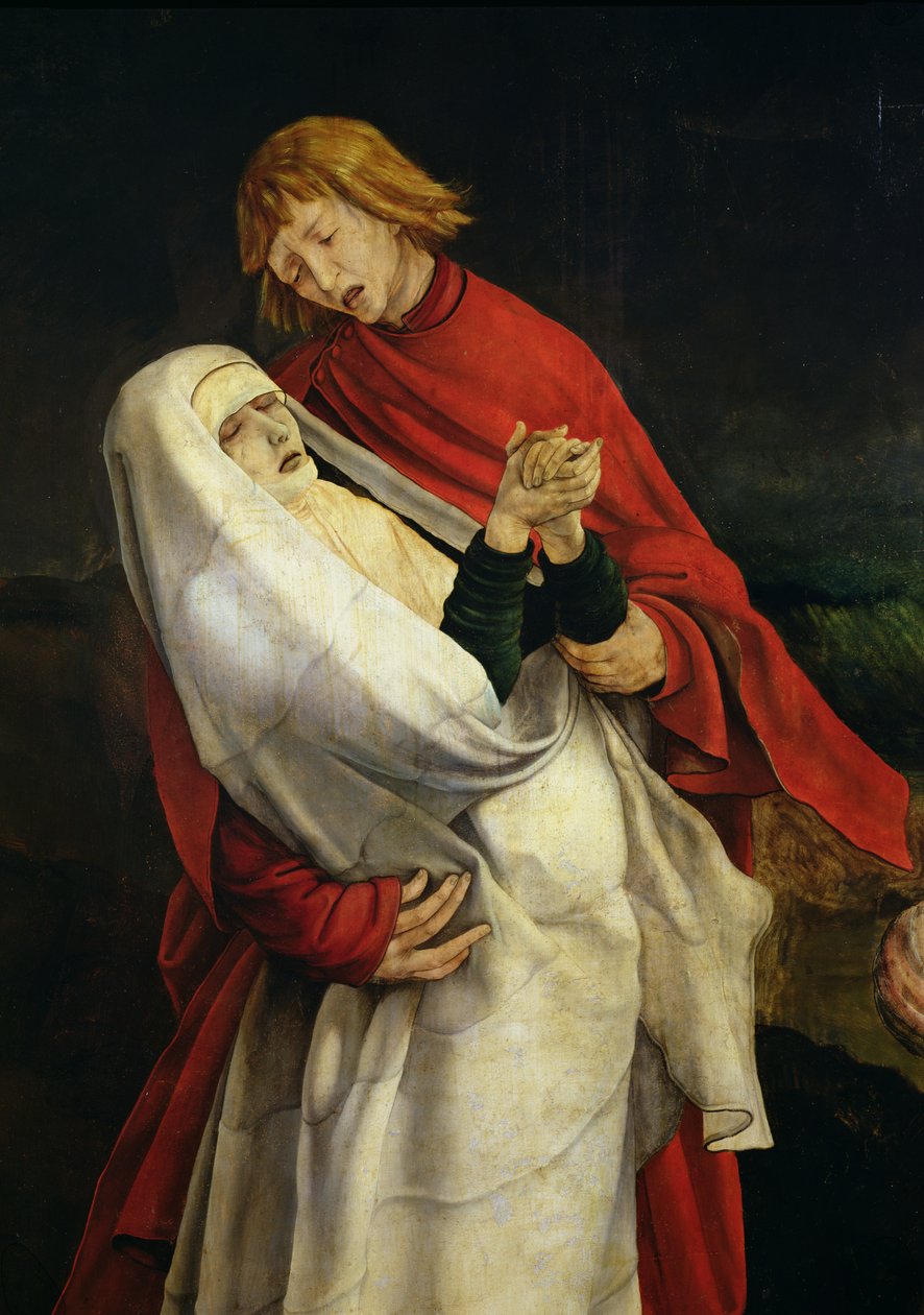 St. Johannes der Evangelist und die Jungfrau, Detail aus der Kreuzigung vom Isenheimer Altar, ca. 1512-16 (Detail) von Matthias Grünewald