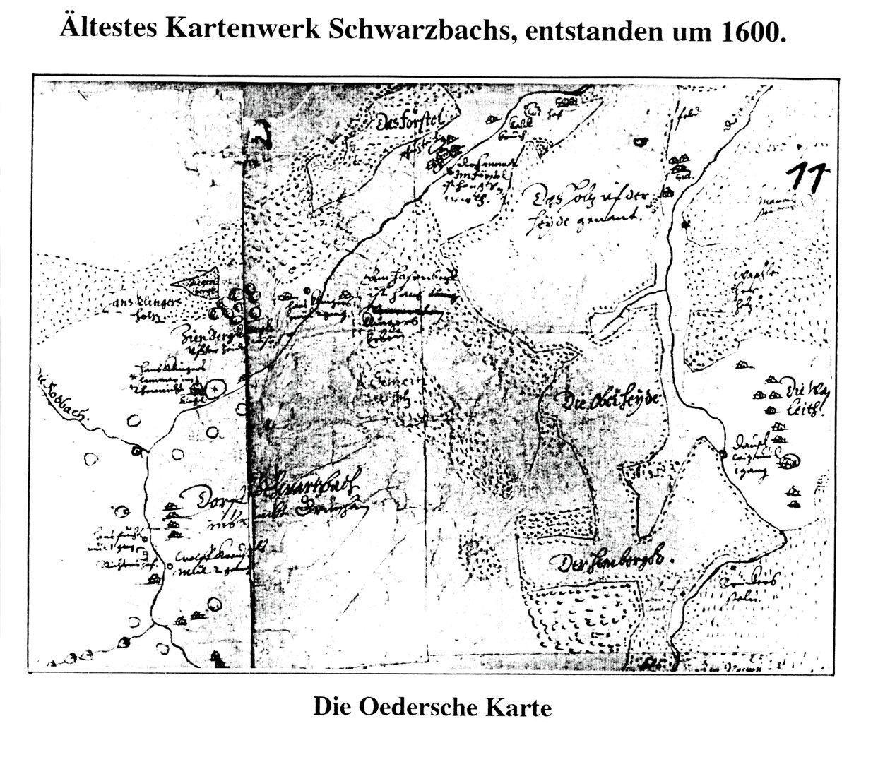 circa 1600, prima mappatura di Schwarzbach/Erzgeb da Matthias Oeder