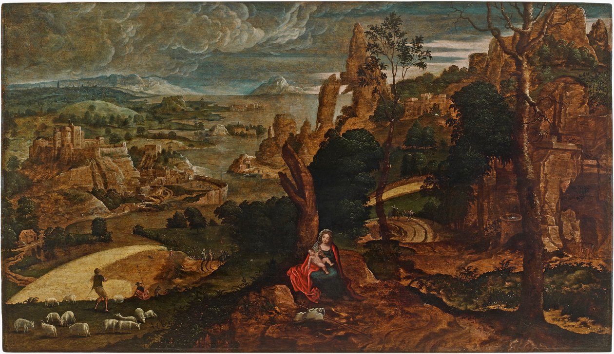 Paesaggio con la Sosta durante la Fuga in Egitto, 1540-1545 da Matthijs Cock