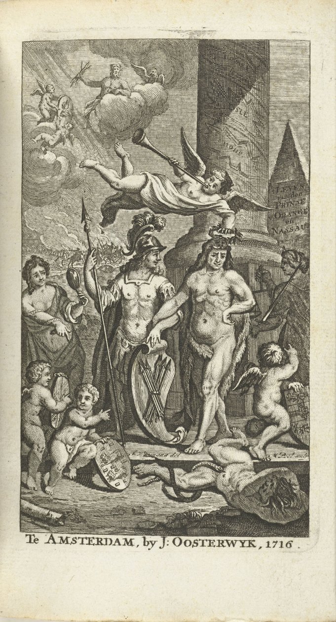 Pagina del titolo incisa per J. Lamigue: La vita di Sua Altezza Giovanni Guglielmo Friso, 1716 da Matthijs Pool
