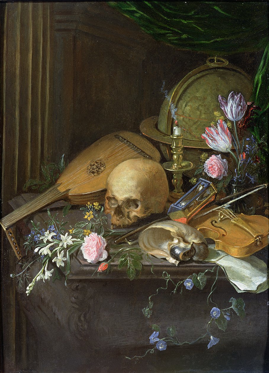 Natura morta vanitas con un nautilus e un liuto da Matthys Naiveu