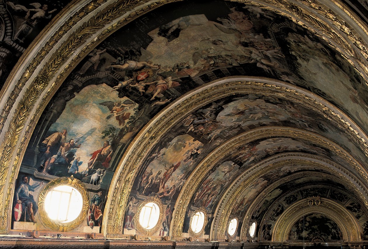 Affresco della volta della navata principale della Cattedrale di San Giovanni nella città di Valletta, Malta da Mattia Preti