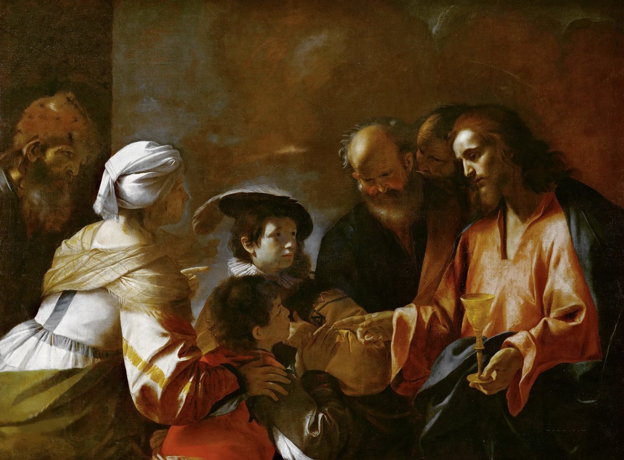 Cristo Benedice i Bambini Lasciate che i piccoli bambini vengano a me, c. 1635 da Mattia Preti