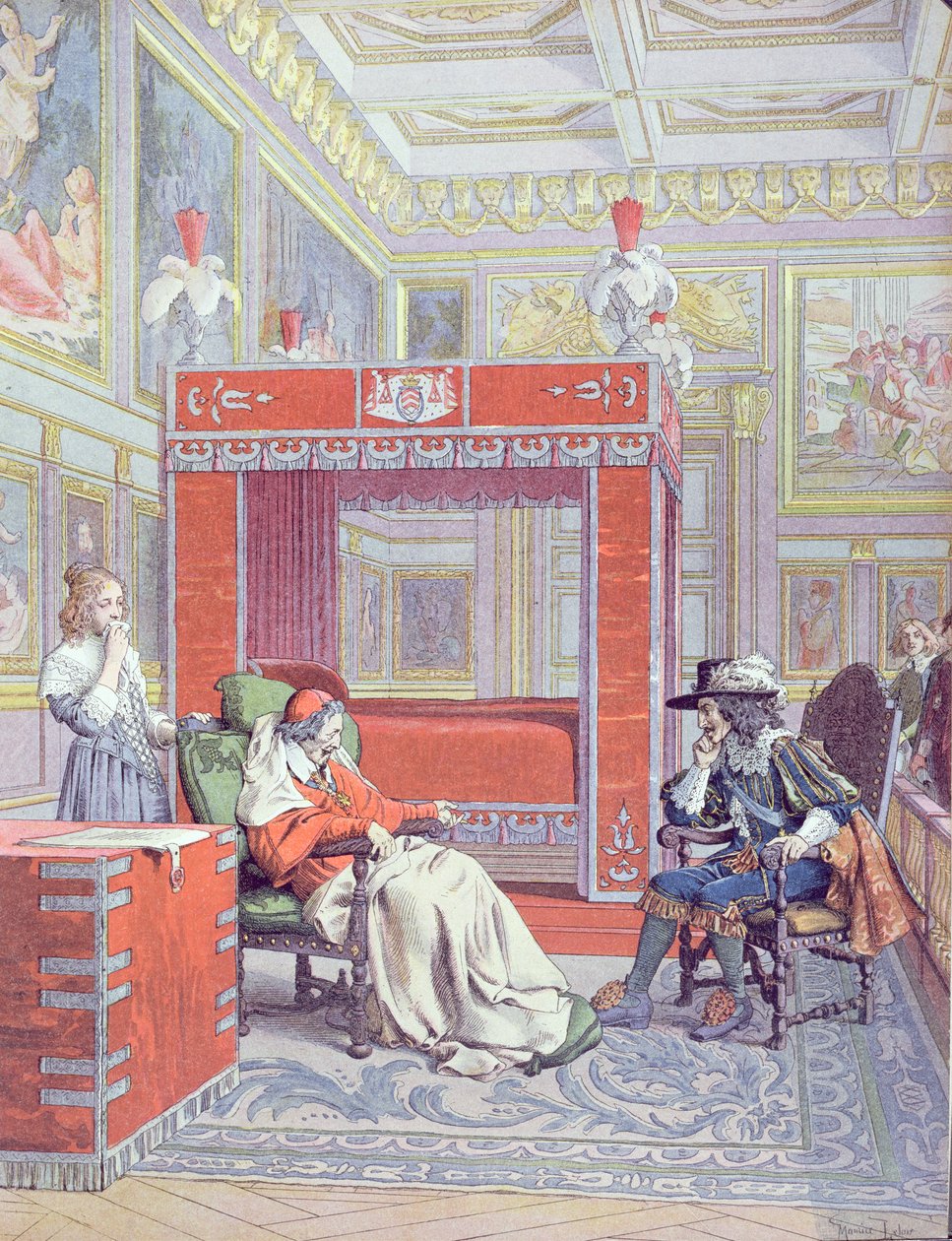 La morte di Armand-Jean du Plessis, Cardinale Richelieu (1585-1642), illustrazione da una vita di Richelieu di Theodore Camu, 1910 da Maurice Leloir