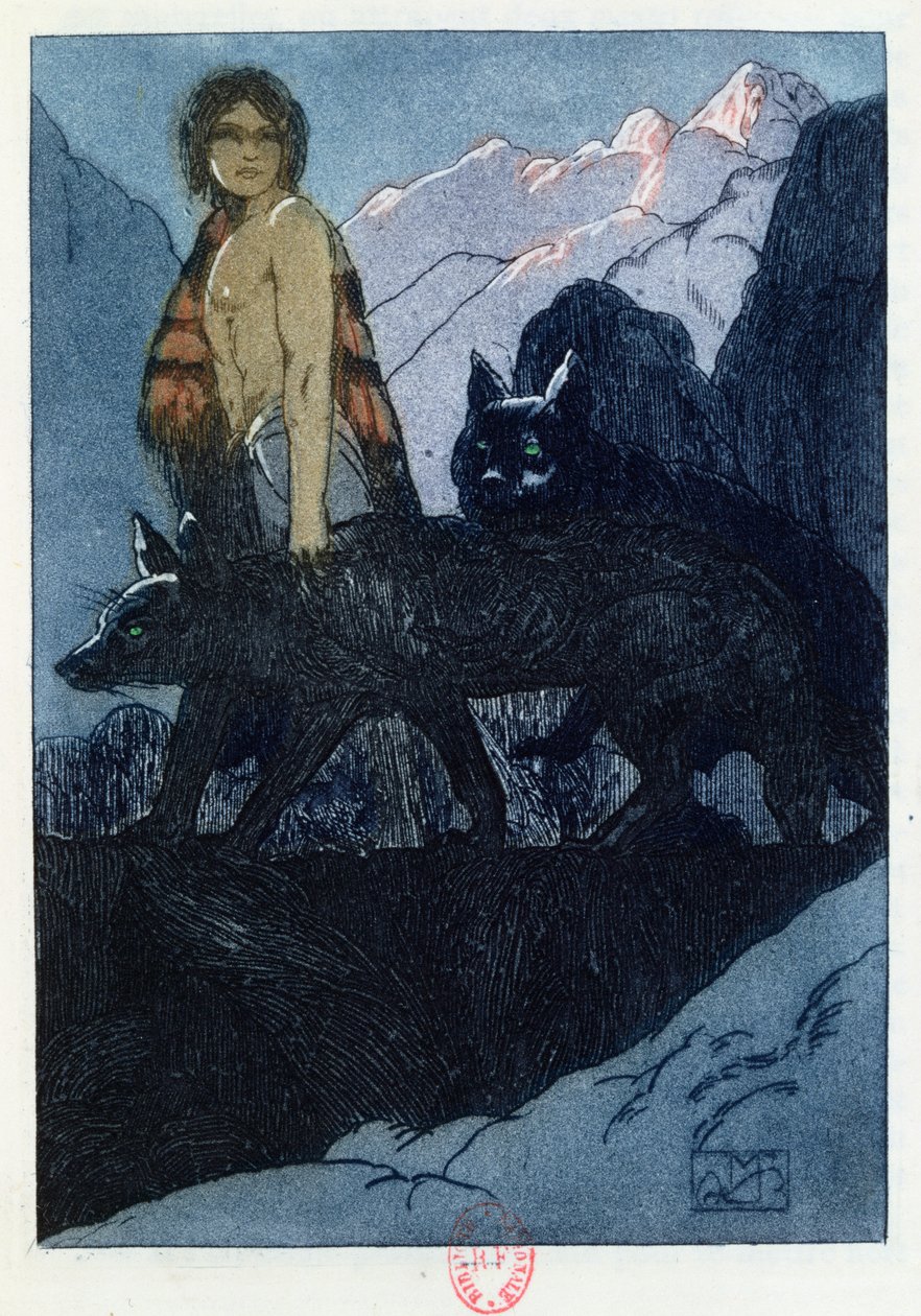 Mowgli e i lupi, illustrazione da 
