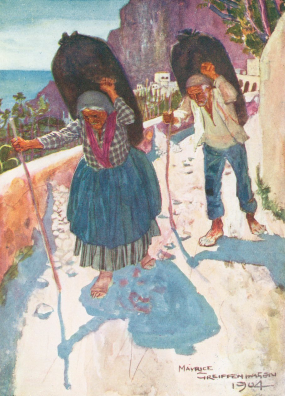 Portatori di carbone, Amalfi (litografia a colori) da Maurice (after) Greiffenhagen