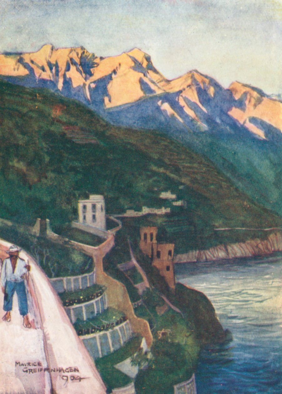Minori al tramonto (litografia a colori) da Maurice (after) Greiffenhagen