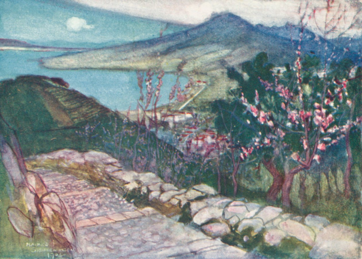 Il Vesuvio e il Golfo di Napoli (litografia a colori) da Maurice (after) Greiffenhagen