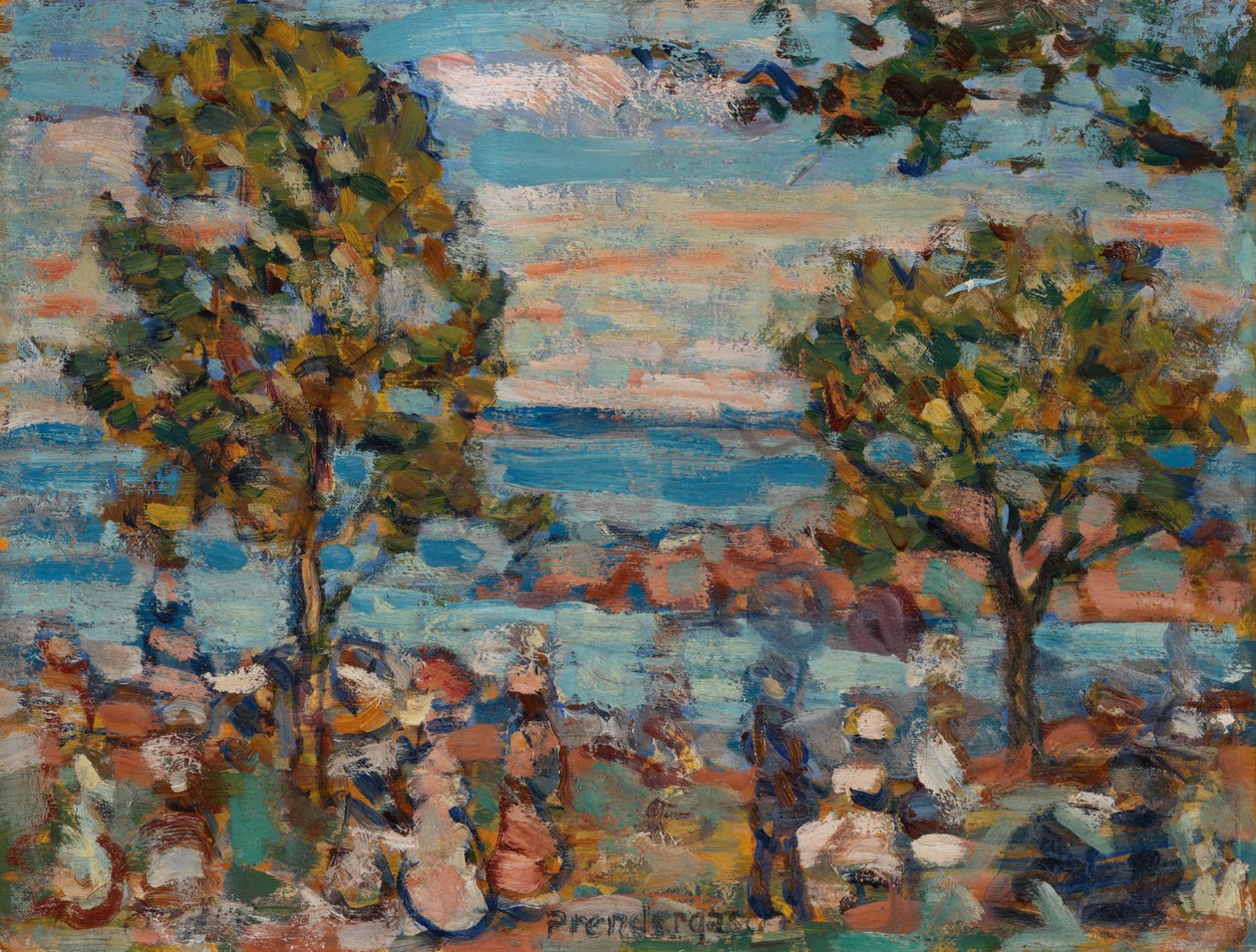 Scena di spiaggia con due alberi da Maurice Brazil Prendergast