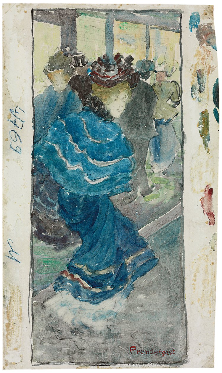 Donna elegante in abito blu da Maurice Brazil Prendergast