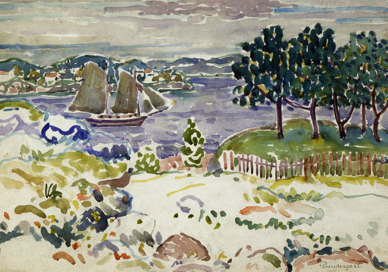 Insenatura con barca a vela, Maine, ca. 1913-1915 da Maurice Brazil Prendergast