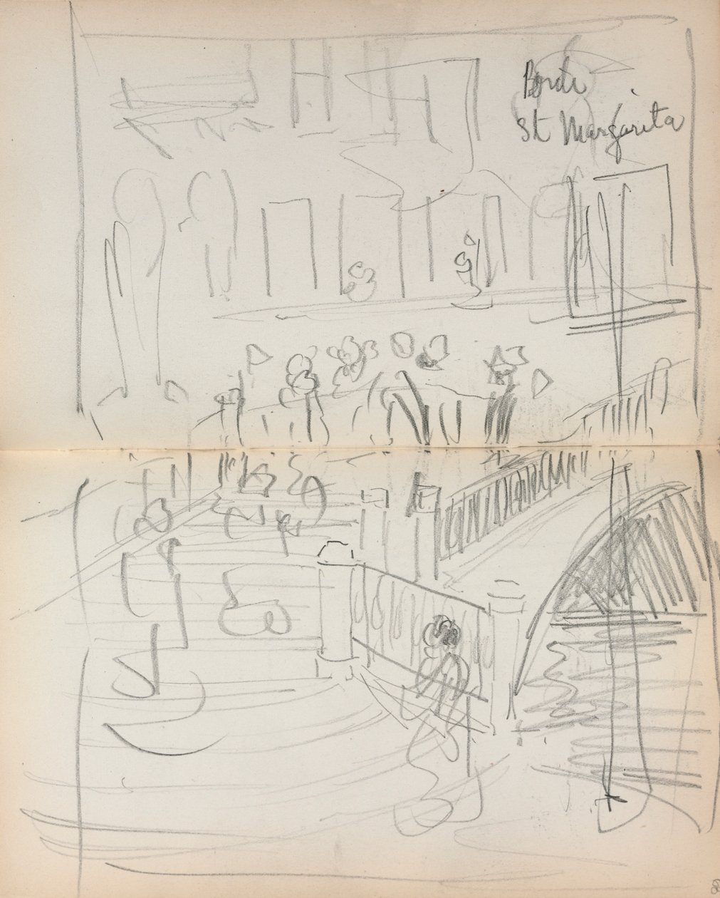Taccuino italiano: Ponte St. Margarita pagina 67 e 68, 1898-1899 da Maurice Brazil Prendergast